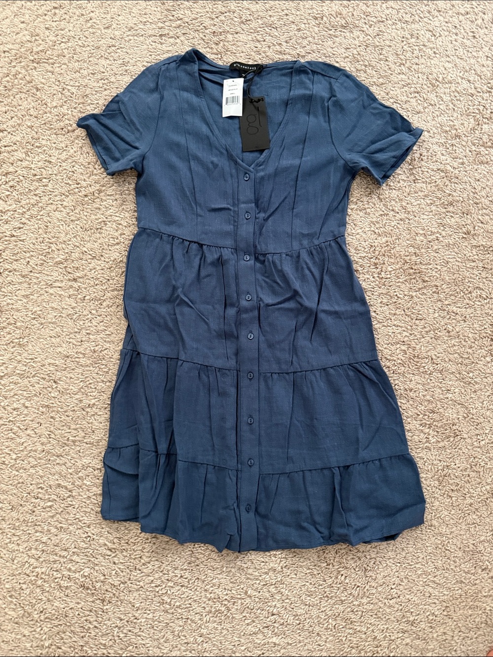 Gibson Navy Button-Front Tiered Dress